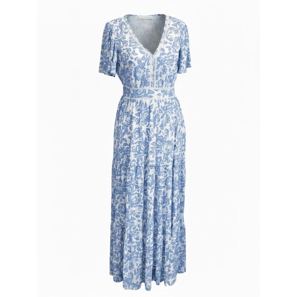 Light Blue Floral Maxi Dress - Women's